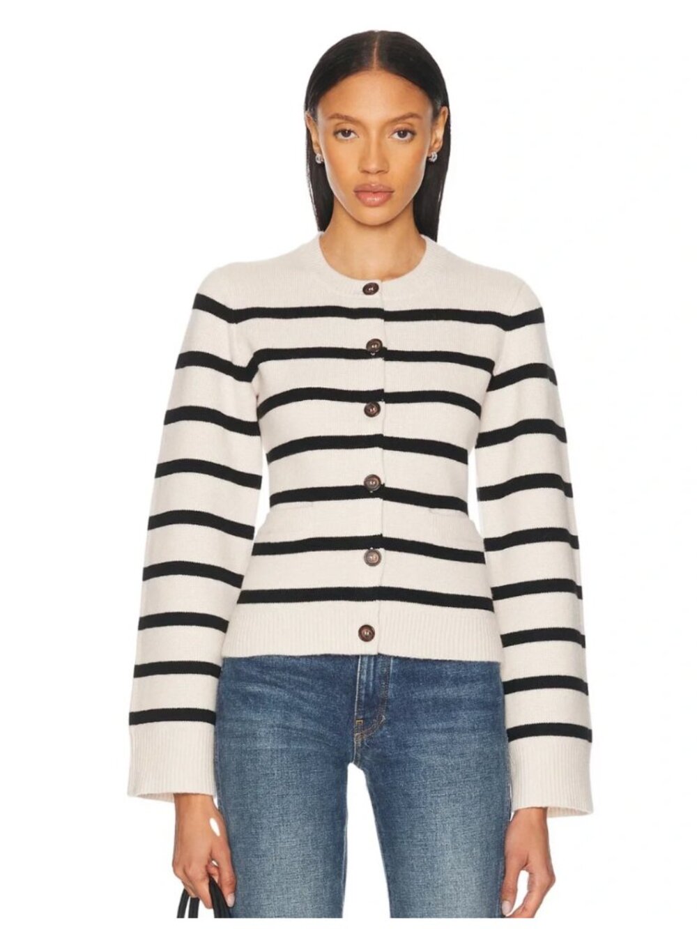 Jenni Kayne Cooper Cardigan Ivory Black Stripe Sweater NWT $575